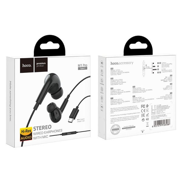 HOCO M1 Pro Wired Earphones - USB-C   12 mm   Black Supply