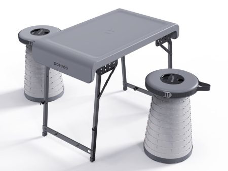 Porodo Camping Foldable Desk and LED (White Yellow) Stool Set - Grey Online Hot Sale