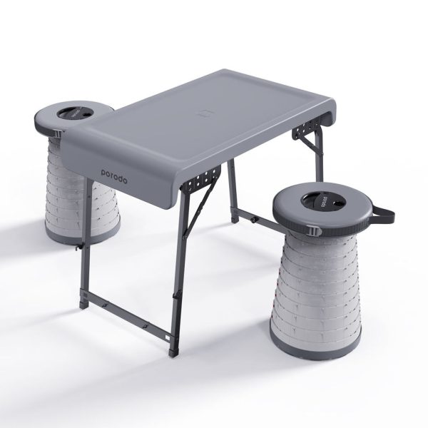 Porodo Camping Foldable Desk and LED (White Yellow) Stool Set - Grey Online Hot Sale