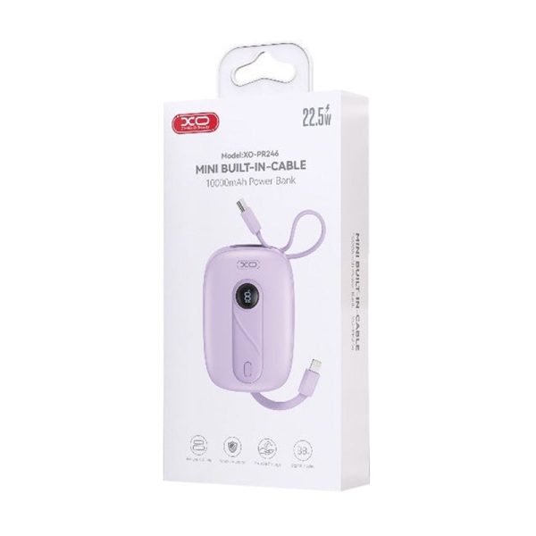 XO Mini Built-In-Cable Power Bank - 10,000mAh   22.5W   Pink Sale