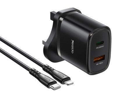 Yesido YC46 8 Pin Cable Travel Charger - 1M   USB   Type-C - Black Supply