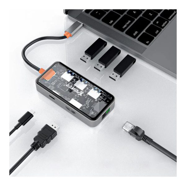 XPower HU62 6 In 1 Type-C Hub - 100W   USB   HDMI   Type-C   RJ45 - Transparent Grey Online now