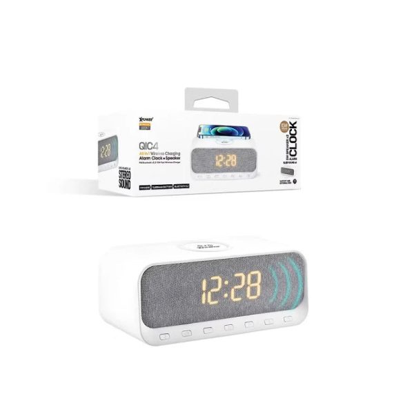 XPower QIC4 All-In-One Wireless Charging with Bluetooth Speaker Alarm Clock - 15W   White Sale