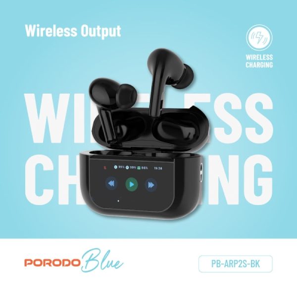 Porodo Blue Earbuds Pro2 - 1.47  Touch   Wireless   ANC   USB-C   Black Online now