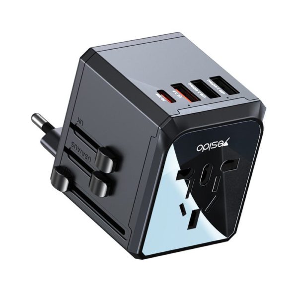 Yesido MC24 Multi-function Universal Travel Adapter Plug - USB   Type-C - Black Discount