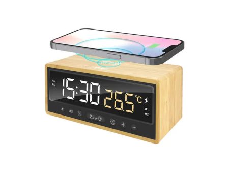 XPower QIC5 4 In 1 Bamboo Alarm Clock With Wireless Charger - 15W   Brown Online Sale