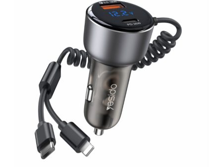 Yesido Y58 60W Dual Port Car Fast Charger Adapter - USB   Lighting   Type-C - Black Online