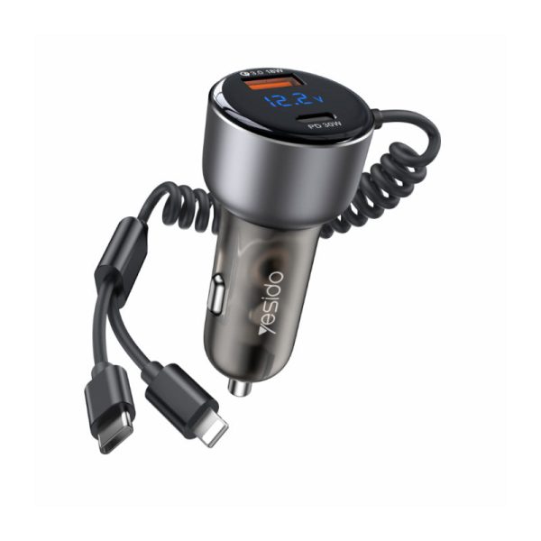 Yesido Y58 60W Dual Port Car Fast Charger Adapter - USB   Lighting   Type-C - Black Online