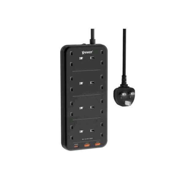 XPower PS8A 11 Output Sockets Power Strip - 3250W   1 x Type-C   2 x USB 3.0   Black Supply