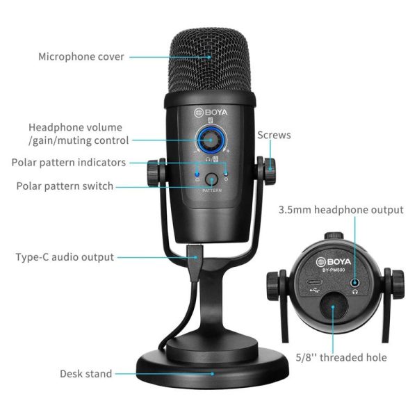 BOYA BY-PM500 USB Microphone - ‎Mono   3.5mm Jack   USB   Type-C - Black on Sale