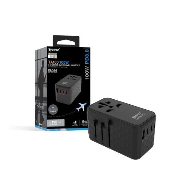 XPower TA100 5 Output Gan PD Travel Adapter - 100W   Black Online Sale