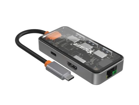 XPower HU62 6 In 1 Type-C Hub - 100W   USB   HDMI   Type-C   RJ45 - Transparent Grey Online now