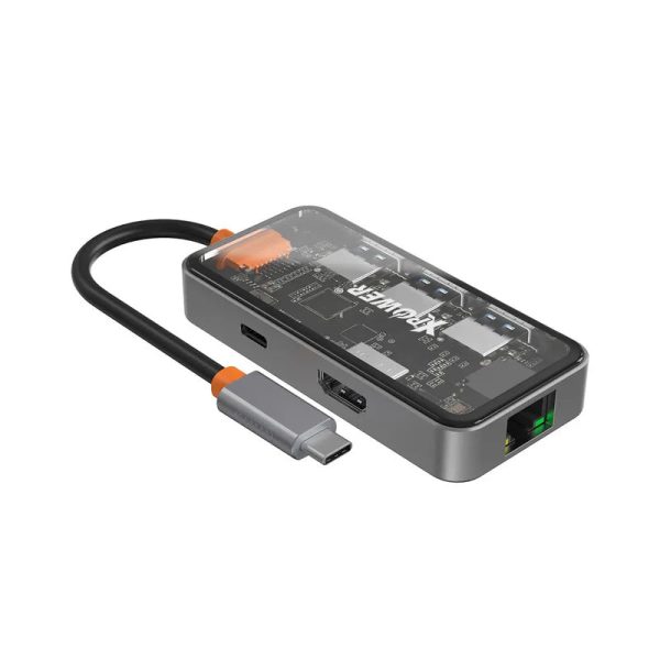 XPower HU62 6 In 1 Type-C Hub - 100W   USB   HDMI   Type-C   RJ45 - Transparent Grey Online now