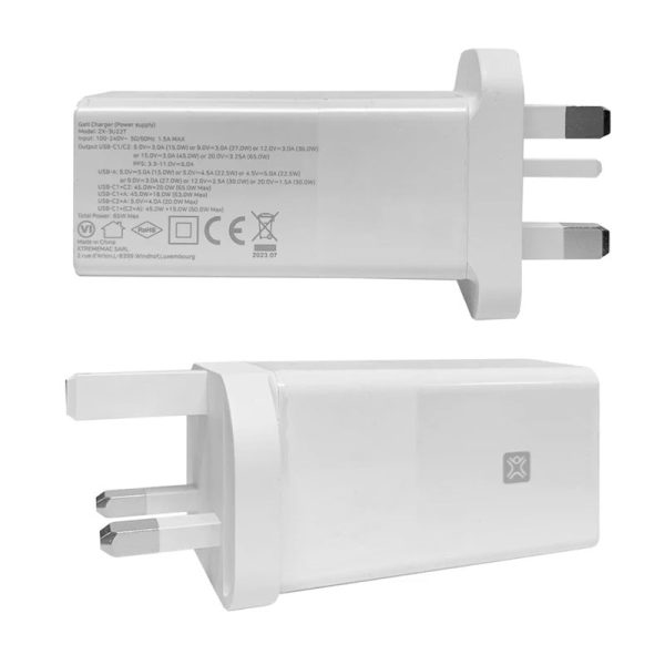 Xtrememac 3 Port Wall Charger with GaN Power Tech - 65W   White Online