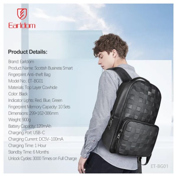 Earldom ET-BG01 Leather Backpack Bag - Black on Sale