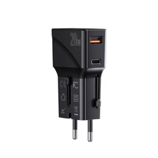 Yesido MC17 Universal Travel Charger - 20W   USB-C   USB-A   Black Fashion