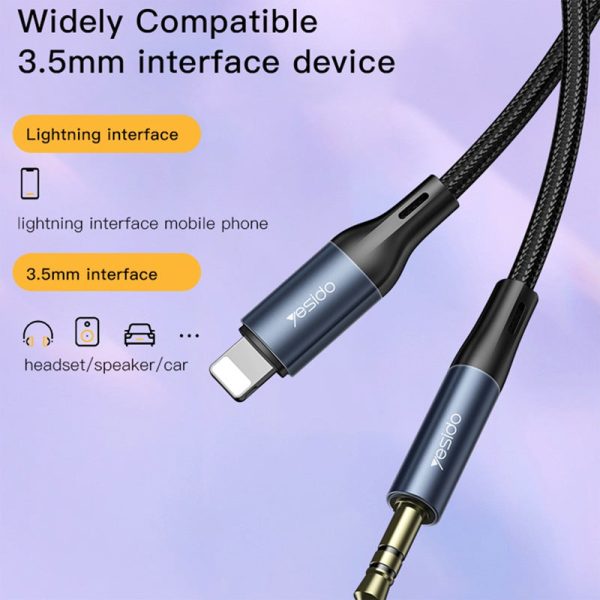 Yesido YAU35 Audio Cable Headphone Aux Converter - 3.5mm   1M   AUX   Lightning - Black Online now