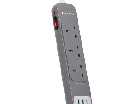 RAVPower Wall Charger 30W Power Strip UK - 3M   USB-A   Type-C - Gray Discount