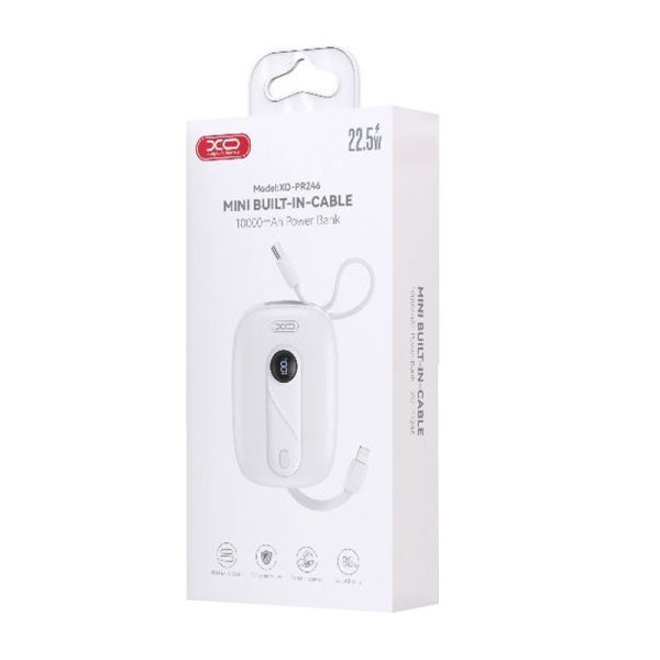 XO Mini Built-In-Cable Power Bank - 10,000mAh   22.5W   White Online