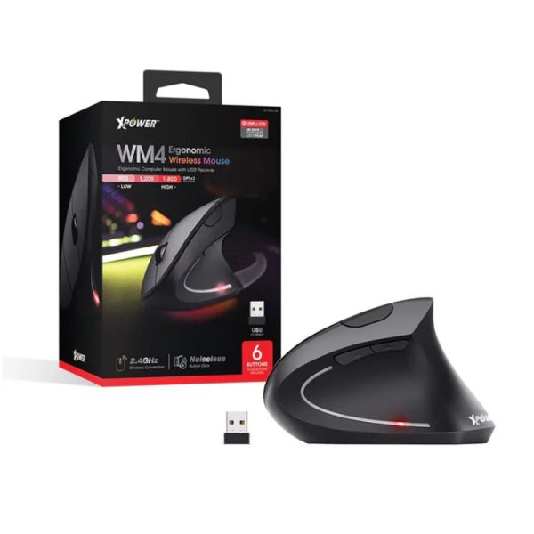 XPower WM4 Ergonomic Wireless Vertical Mouse - 1800 DPI   Black For Cheap