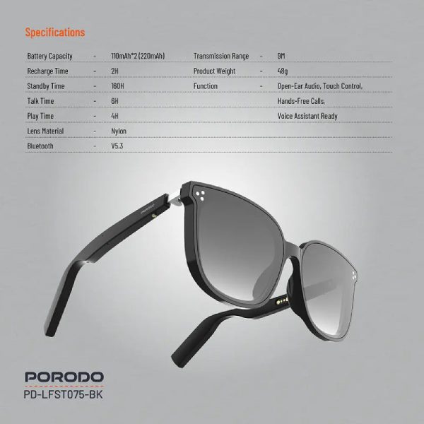 Porodo Lifestyle Polarized Sunglasses With Speaker - Black Online Sale