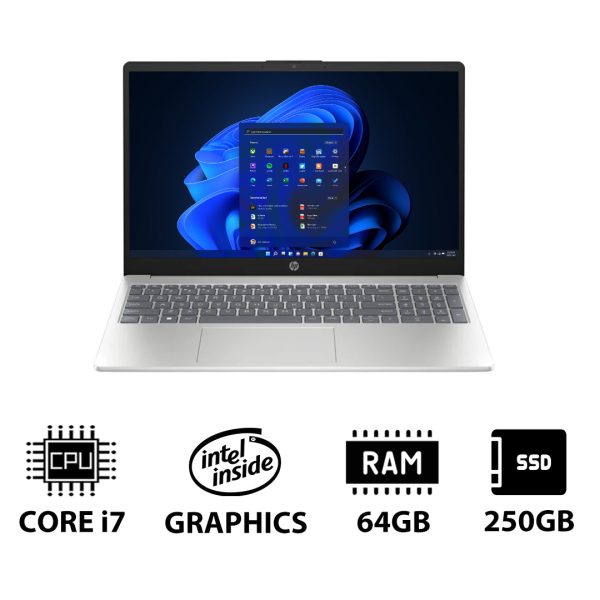 HP 15-FD0144NE - 15.6  FHD   i7   64GB   250GB (NVMe M.2 SSD)   Win 11 Pro   1YW   Natural Silver - Laptop Supply