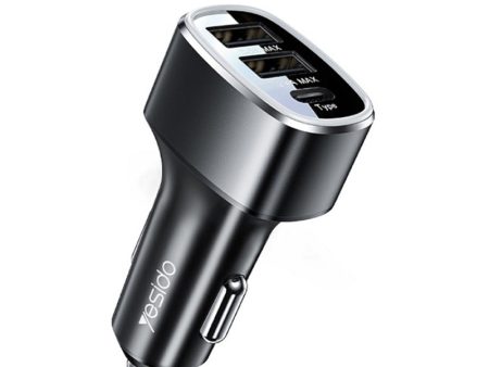 Yesido Y47 3 Ports Fast Charging Car Charger - USB   Type-C - Black Online Hot Sale