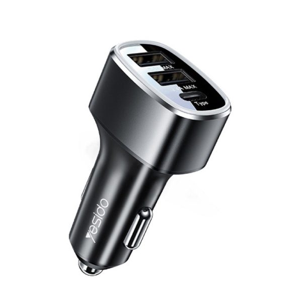 Yesido Y47 3 Ports Fast Charging Car Charger - USB   Type-C - Black Online Hot Sale