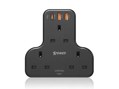 XPower WSS2 3 x Outlet T-Shaped Extension Socket - 20W   Black Fashion