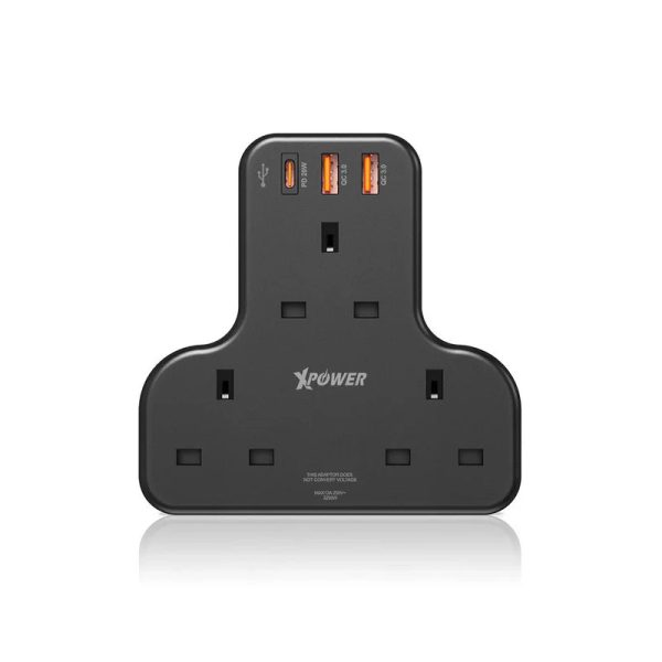 XPower WSS2 3 x Outlet T-Shaped Extension Socket - 20W   Black Fashion